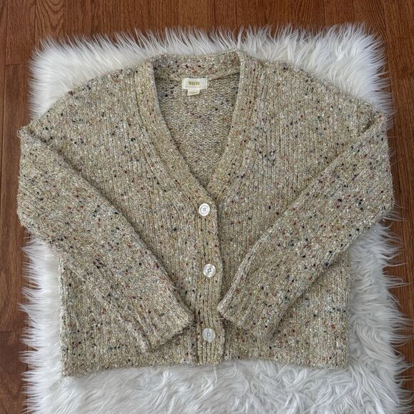 Maeve Anthropologie Wool Chunky Knit Cardigan Womens Twinkle Crop Sweater Medium - Picture 6 of 14